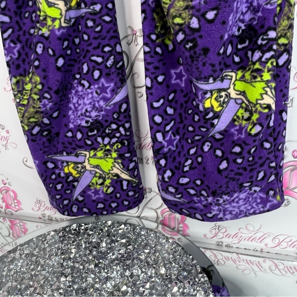 Disney pants tinkerbell fleece cheetah stars purple and Green Patterned Pants - Picture 9 of 13